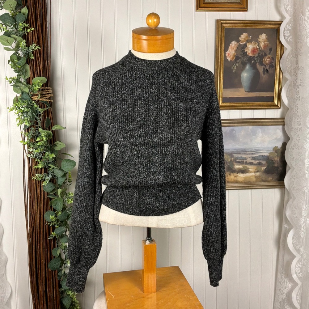 Marc New York Andrew Marc Black Metallic Balloon Sleeve Mock Neck Sweater S